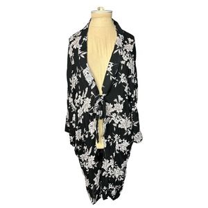 Spiritual Gangster Black Floral Duster Coverup Open Front  With Tie One Size